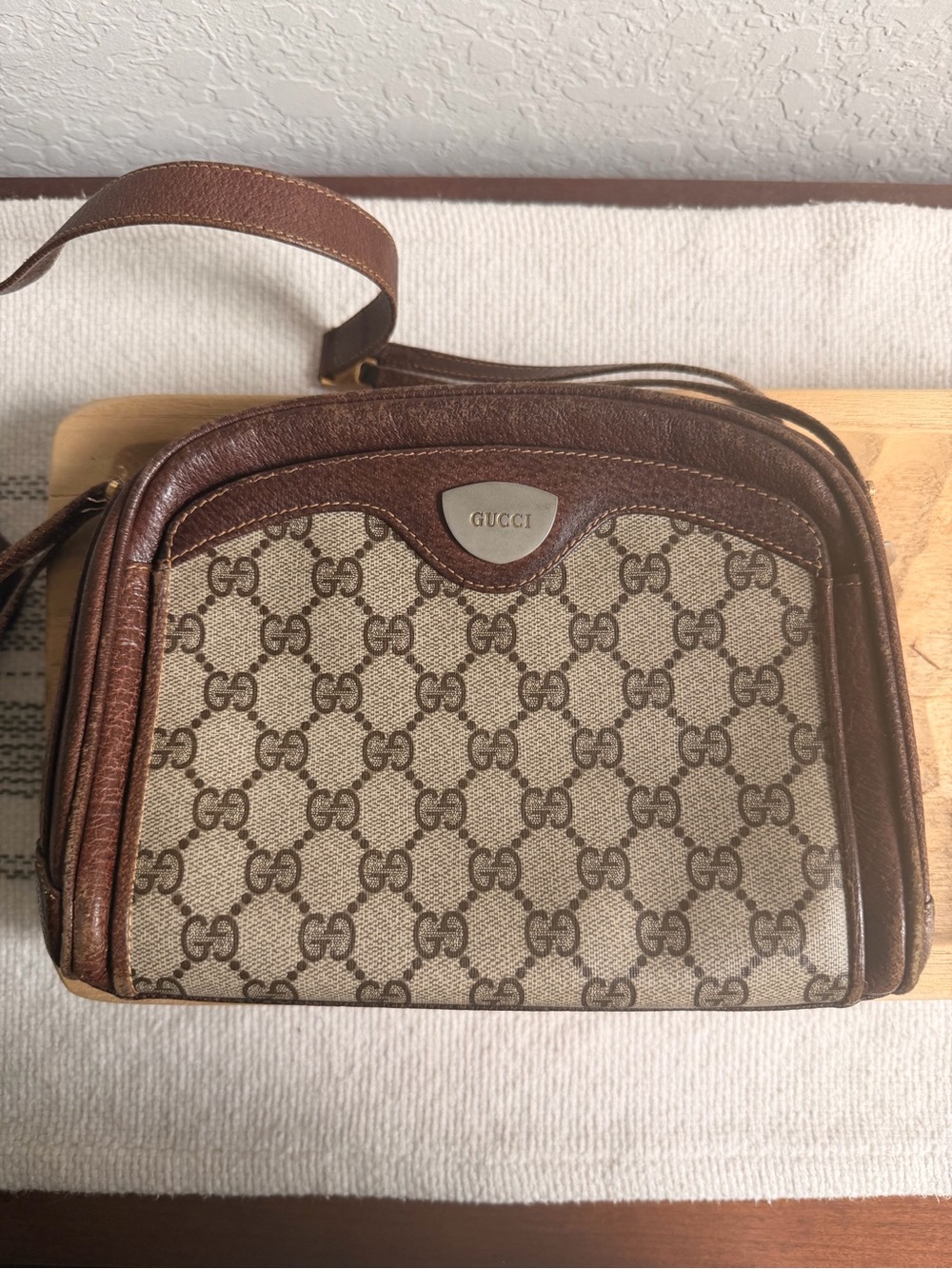 Gucci Brown and Beige Monogram Crossbody Bag